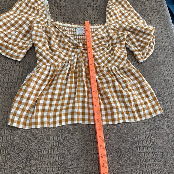 SAYLOR Glenny Gingham Puff Sleeve Top Orange White Size L - Picture 5 of 10